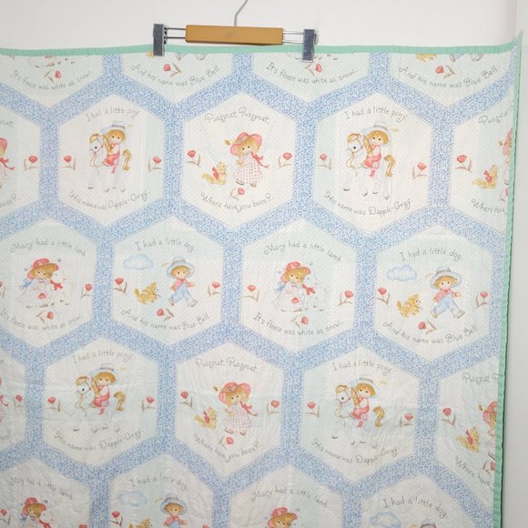 Vintage Nursery Rhyme Baby Quilt Blanket Double Sided Teddy Bears Embroidered - Picture 3 of 12